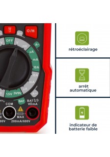 MULTIMÈTRE CAT III - 600V - DE 200mA À 10A FONCTION SANS CONTACT