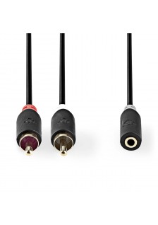 CORDON AUDIO STÉRÉO 2xRCA MÂLE 3.5mm FEMELLE PLAQUÉ OR - 0.20m